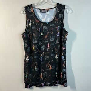 The Pyramid Collection Satin Tank Top Mesh Overlay Safari Embroidered Size M